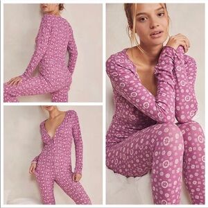 Free People Intimately Pink Home Alone Long John Pajamas Size L